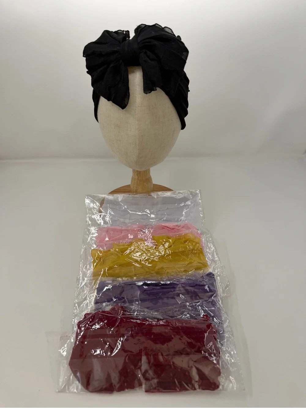 Baby Child Black Bow Turban Headwrap with Multi-Color Pack of Six